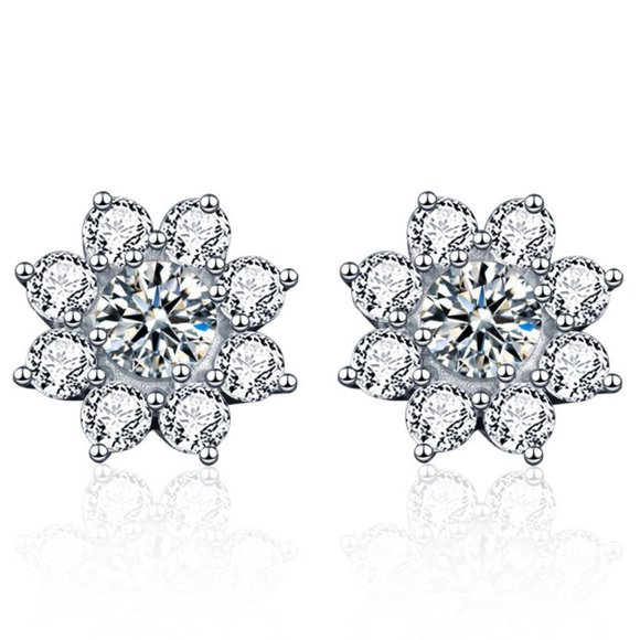 Certified 1ct. t.w. Diamond Moissanite Sun Flower Stud Earrings NEW J - Picture 3 of 9